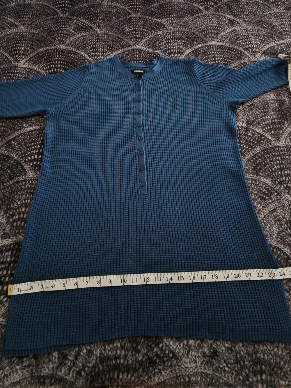 NWOT Avenue Men’s Teal Blue Waffle Knit Henley Shirt Size L (14/16) - Picture 6 of 14